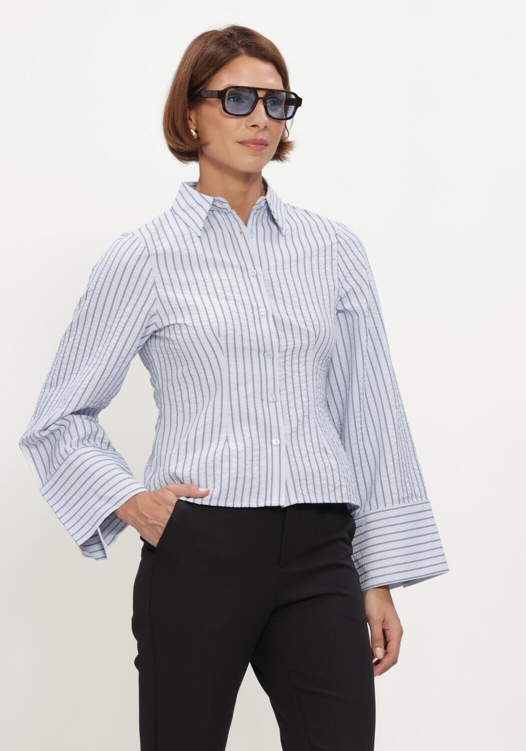 Lichtblauwe NEO NOIR  ROSA STRIPED CREPE SHIRT - large