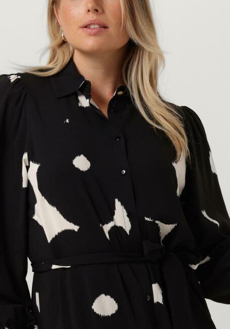 Zwarte JANSEN AMSTERDAM Midi jurk WBP573 BLOUSE DRESS PRINT WITH PUFFSLEEVES - large