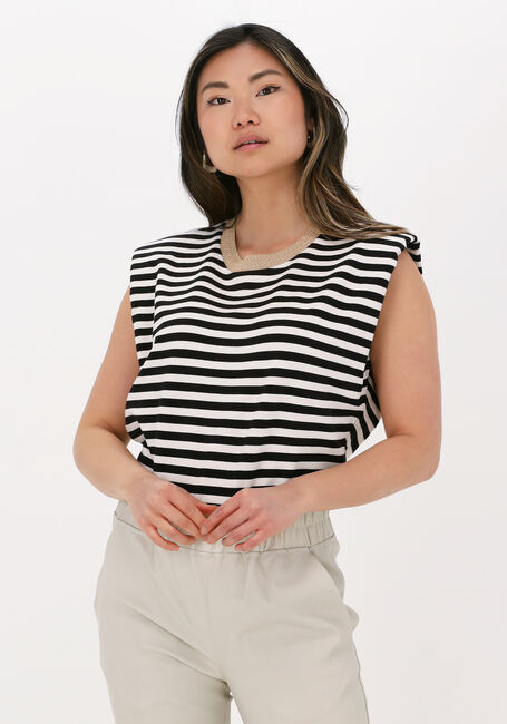 Zwarte SUMMUM T-shirt TOP SHOULDER PADS TERRY STRIPE - large