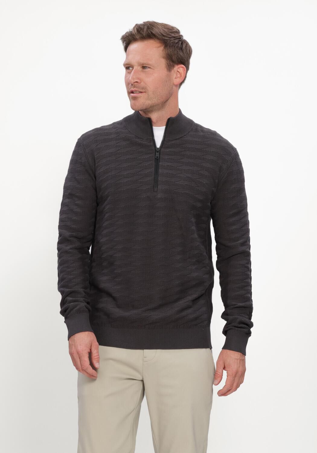 CAST IRON Pull HALF ZIP COLLAR SLIM FIT COMFORT BLEND Gris fonc&eacute; - large
