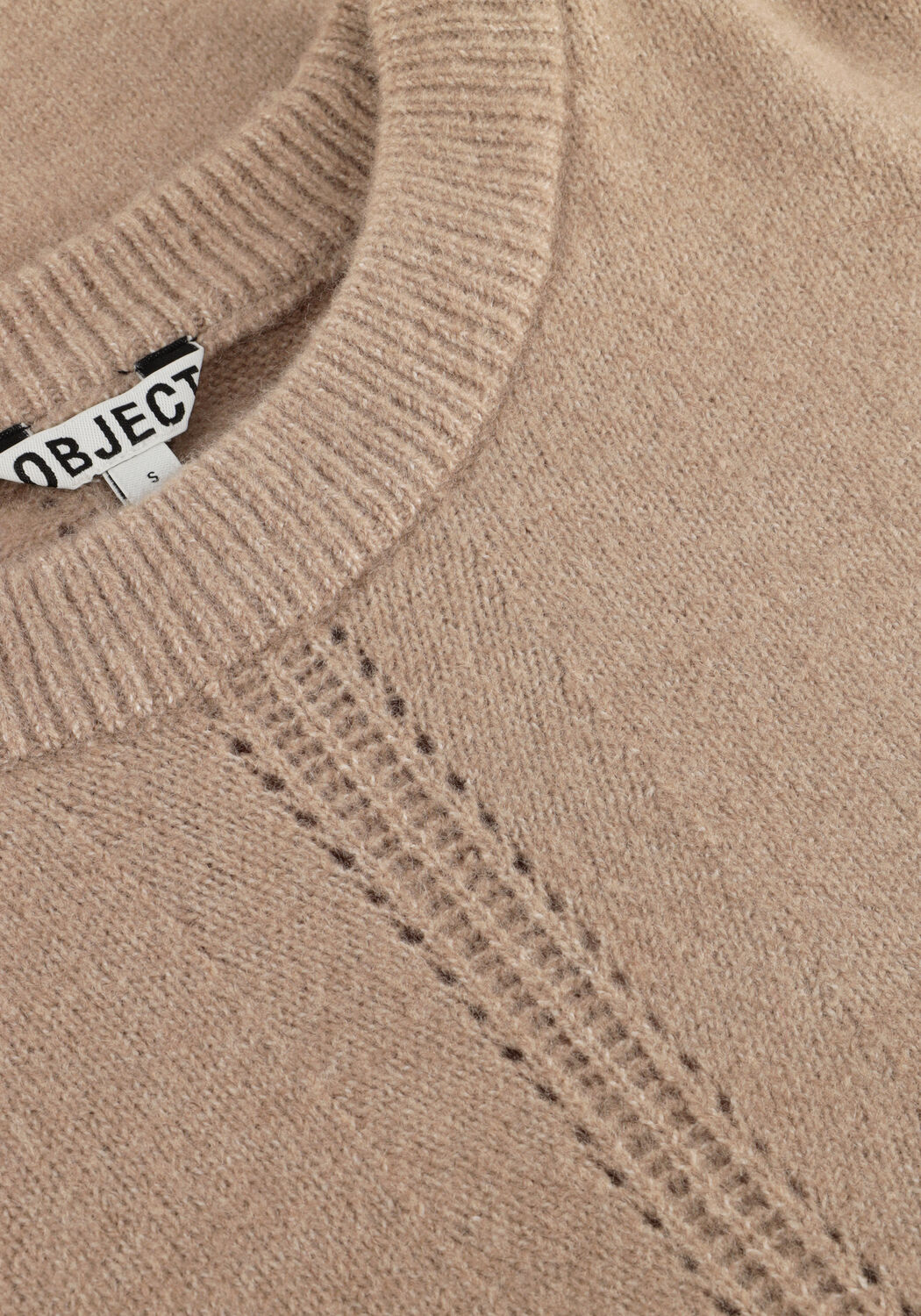 OBJECT Mini robe OBJJUNO L/S RE O-NECK KNIT DRESS en beige - large