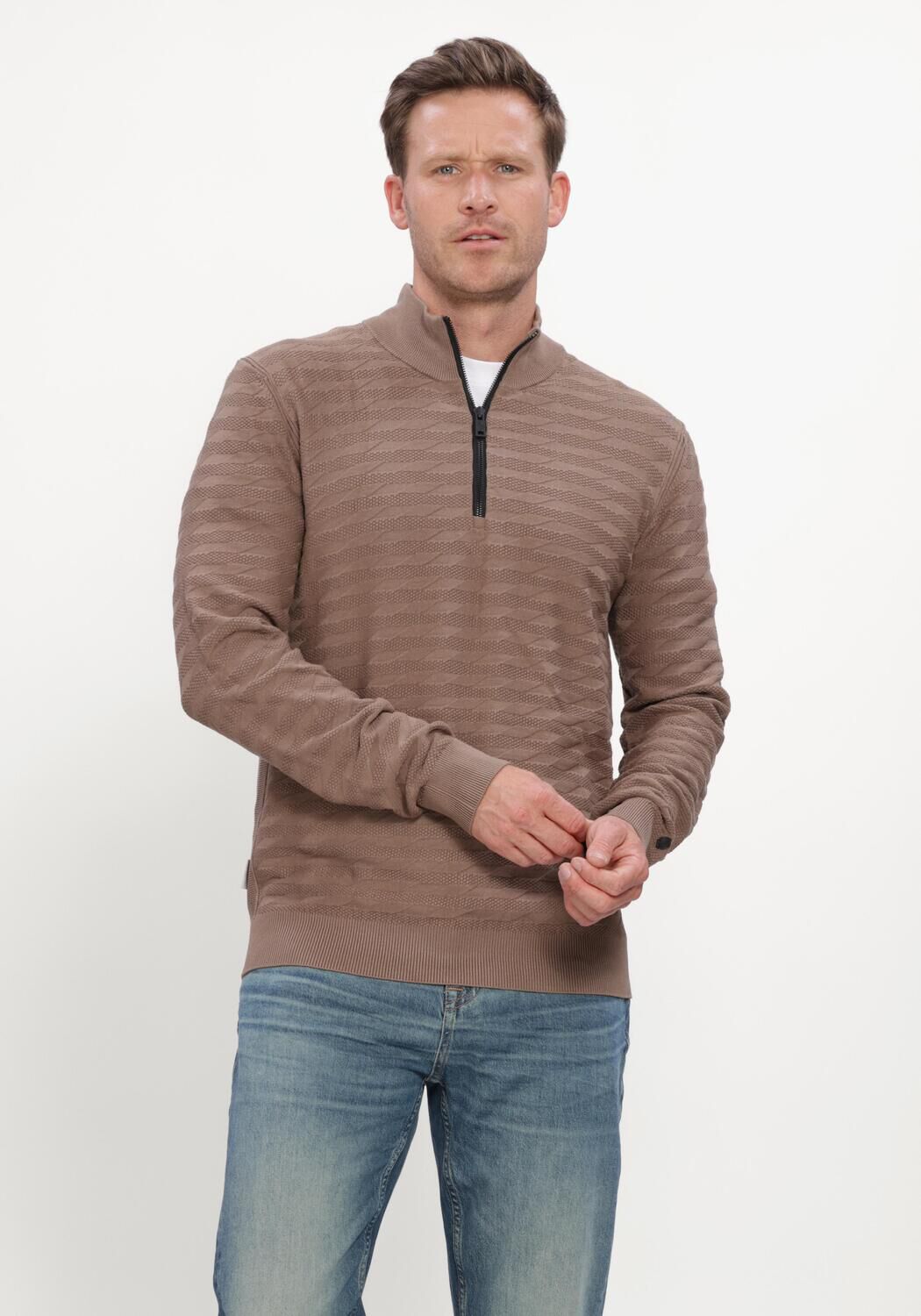 Camel CAST IRON Trui HALF ZIP COLLAR SLIM FIT COMFORT BLEND - large