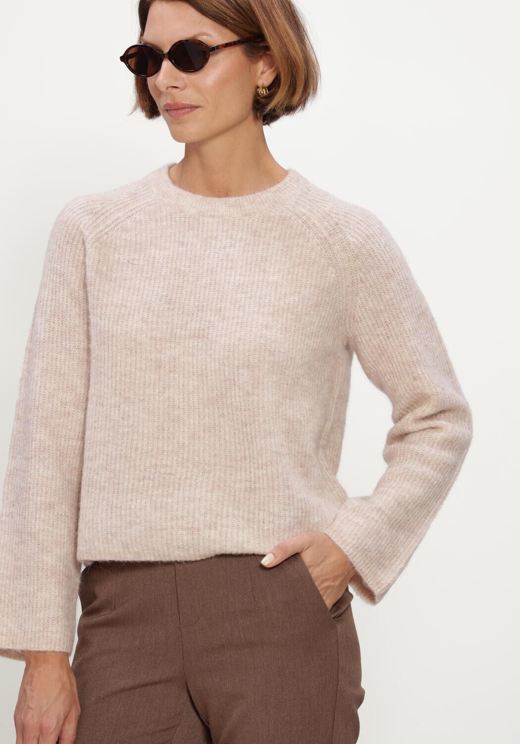 Beige OBJECT Trui OBJAGATE O-NECK L/S KNIT PULLOVER NOOS - large