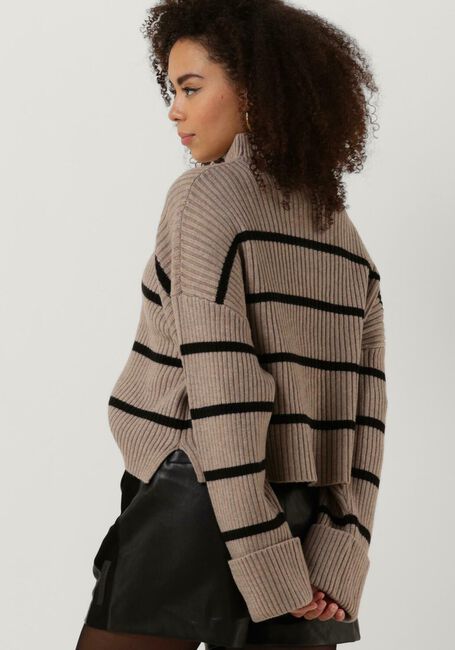 CO'COUTURE Pull ROW STRIPE BOX CROP KNIT en taupe - large