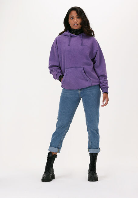 Paarse COLOURFUL REBEL Sweater ROUGH ACID WASH OVERSIZED HOOD - large