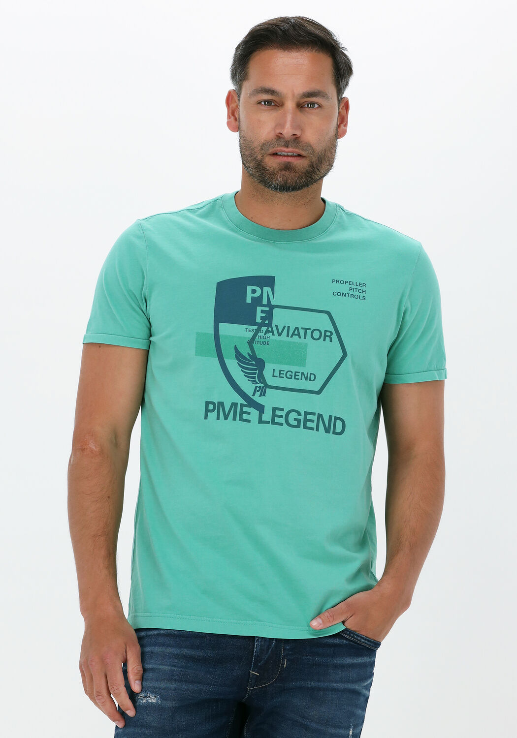 Groene PME LEGEND T shirt SHORT SLEEVE R NECK SINGLE JERSEY GD Omoda