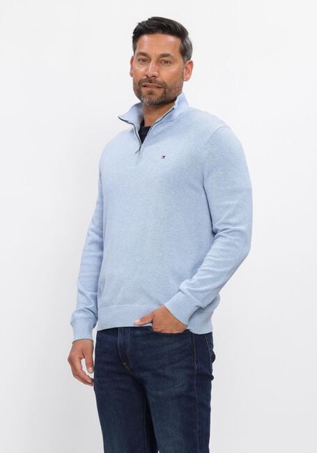 TOMMY HILFIGER Pull ESSENTIAL COTTON ZIP MOCK Bleu clair - large