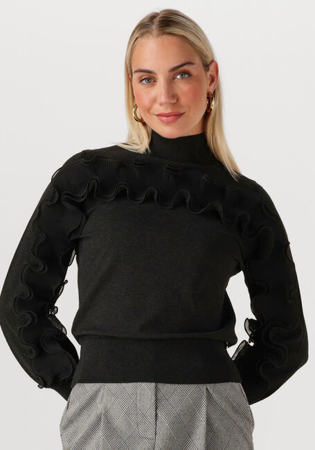 Zwarte JANSEN AMSTERDAM Trui BARBARA TRUI FN 155 LONG SLEEVE PLISSE RUFFLES - large