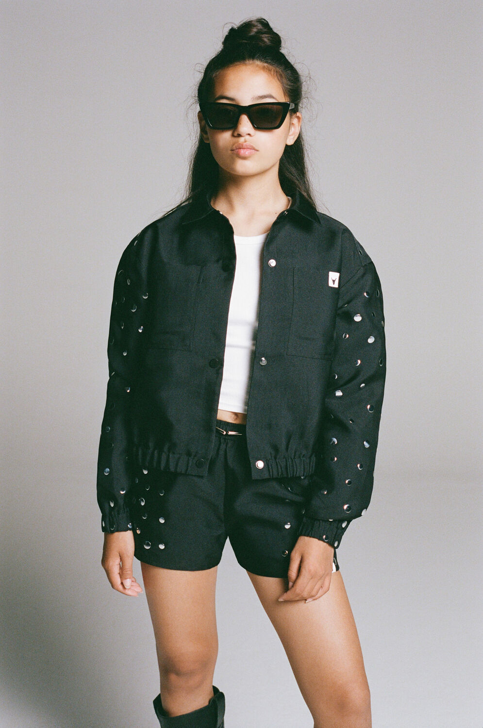 Zwarte ALIX MINI  WOVEN STUD BLOUSE - large