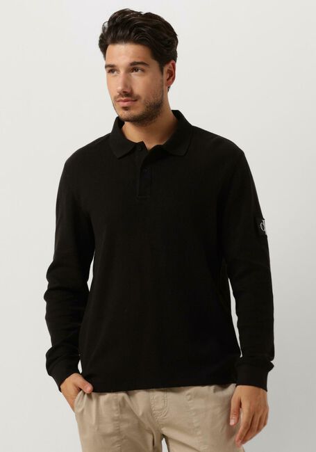 CALVIN KLEIN Pull WAFFLE LS BADGE POLO en noir - large
