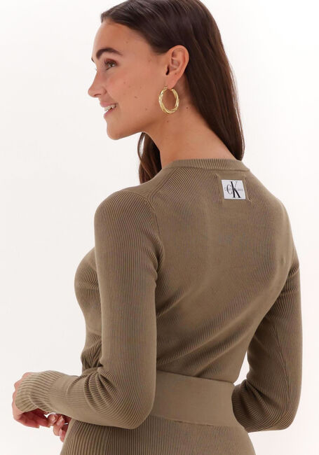 Khaki CALVIN KLEIN Trui BUST DETAILING TIGHT SWEATER - large