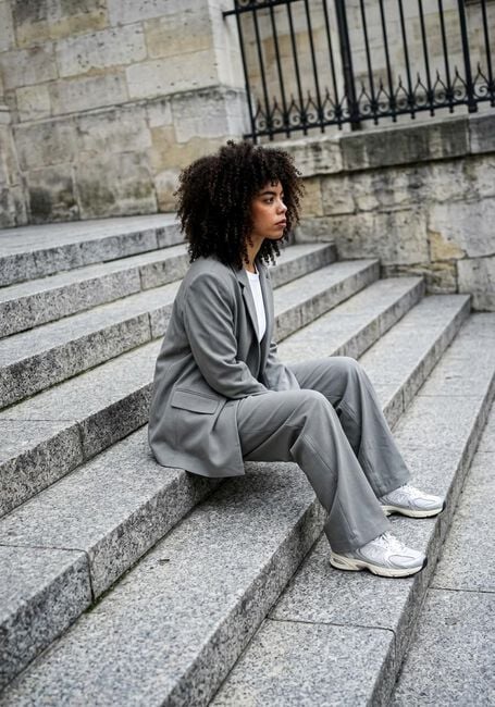 Lichtgrijze MY ESSENTIAL WARDROBE Wijde broek DISAMW HIGH WIDE PANT - large