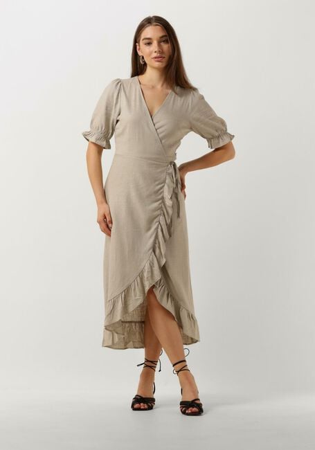 Zand OBJECT Midi jurk OBJAMMIE S/S WRAP LONG DRESS - large