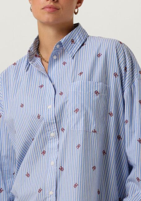 Lichtblauwe TOMMY HILFIGER  CMD STRIPE NEW OVERSIZD CO SHIRT - large