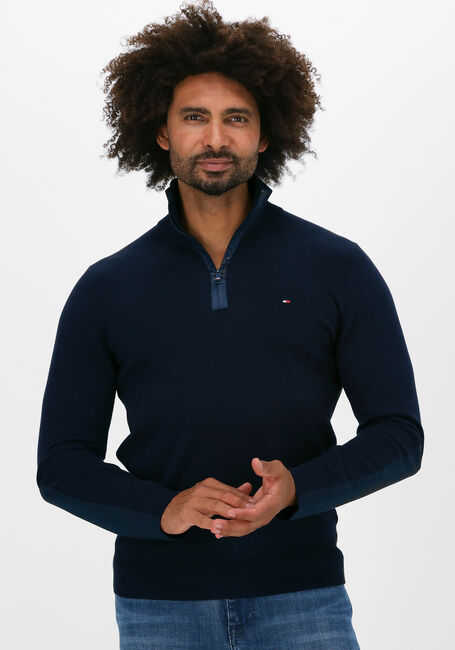 TOMMY HILFIGER Pull MIXED MEDIA ZIP MOCK Bleu fonc&eacute; - large
