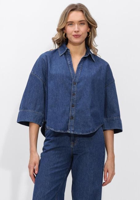 Blauwe SUMMUM  BLOUSE DENIM KIMONO LIGHT COTTON TWILL - large