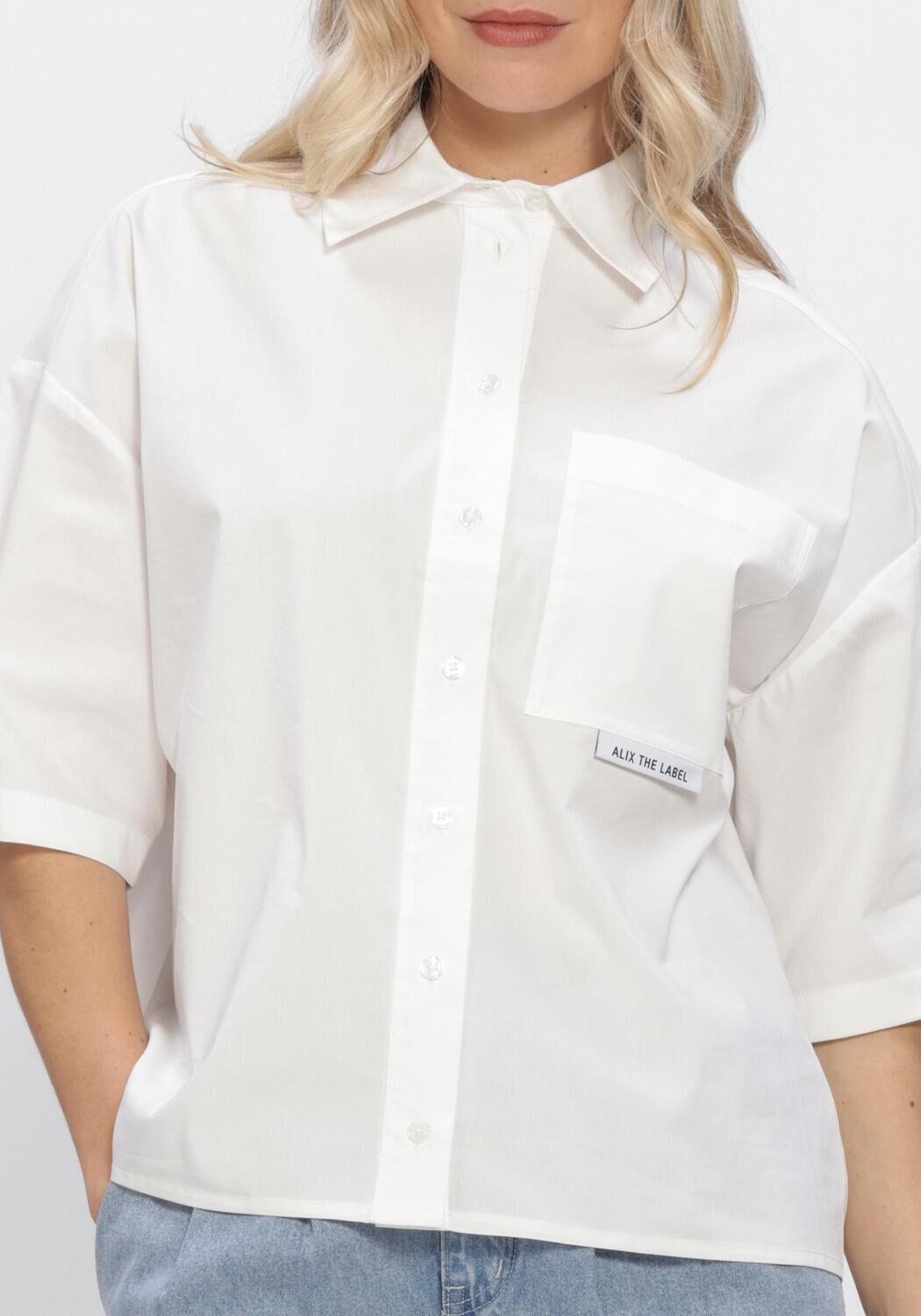 Witte ALIX THE LABEL  LADIES WOVEN CLEAN POPLIN SHORTSLEEVE BLOUSE - large