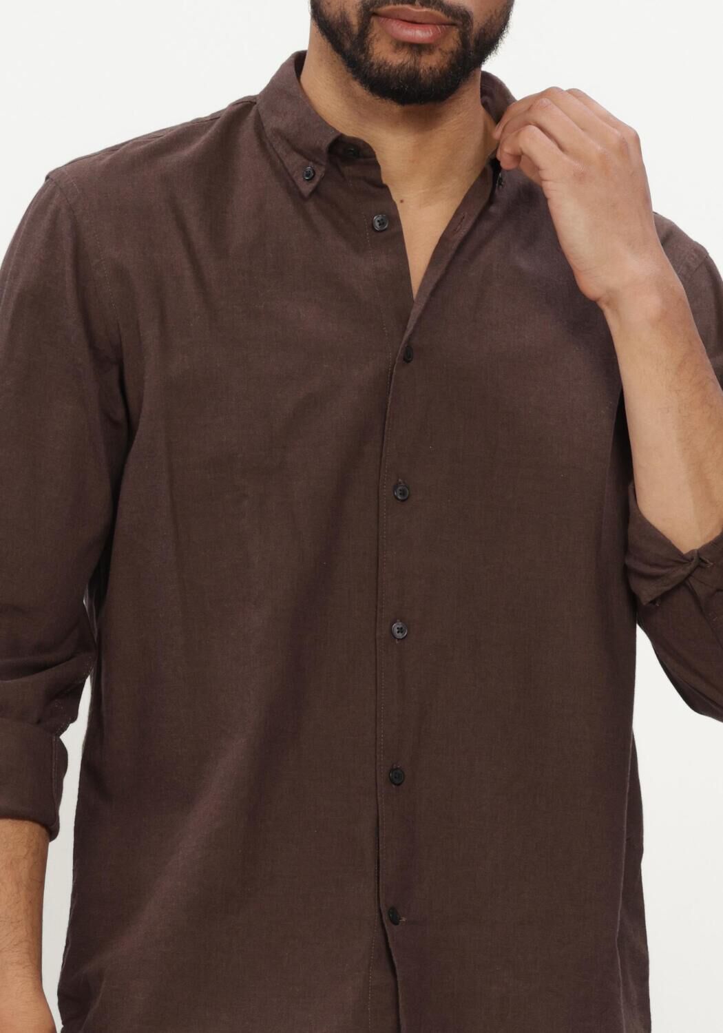 Bruine SELECTED MEN Casual overhemd SLMREGCOLE JAY MELANGE LS SHIRT NOOS - large