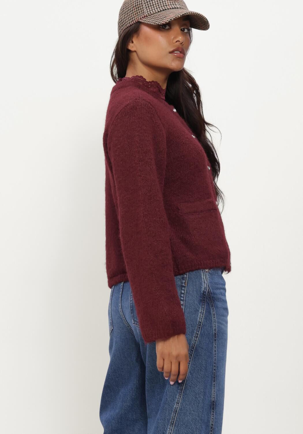 Bordeaux OBJECT Trui OBJSAGGIA RE L/S KNIT CARDIGAN - large