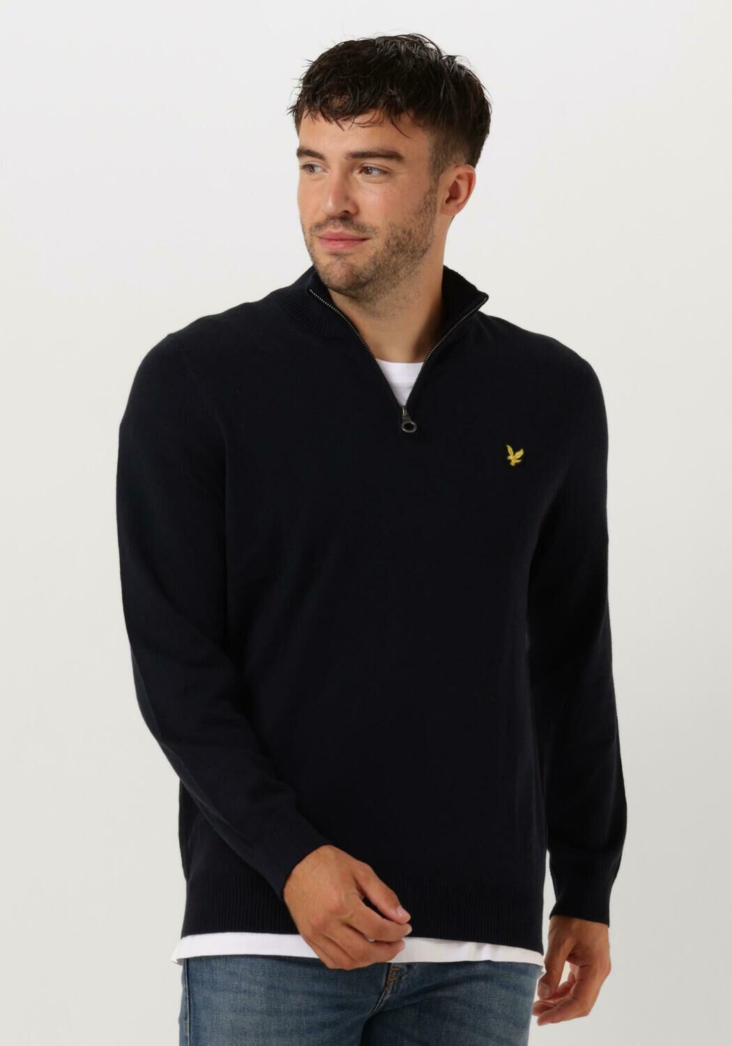 LYLE SCOTT Pull COTTON MERINO QUARTER ZIP JUMPER Bleu fonc Omoda