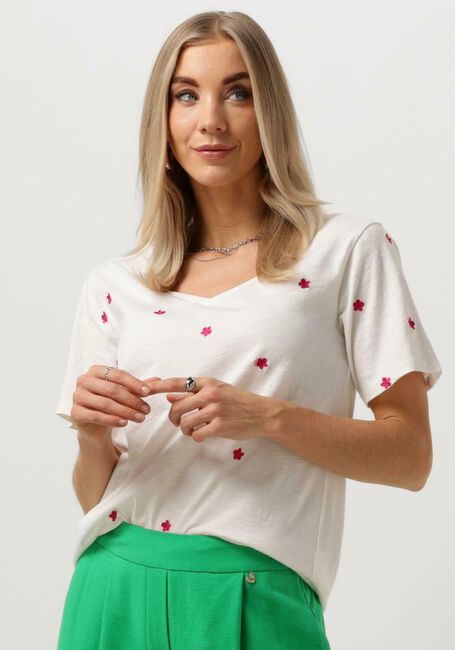 Ecru FABIENNE CHAPOT T-shirt PHILL V-NECK PINK FLOWER T-SHIRT - large