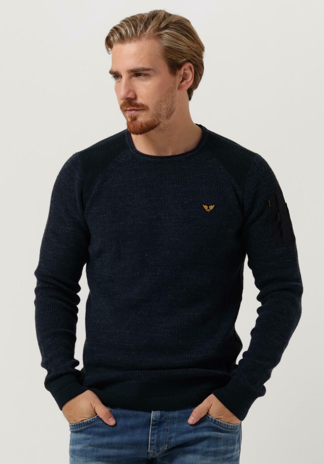 Blauwe PME LEGEND Trui LONG SLEEVE R NECK COTTON RIB Omoda