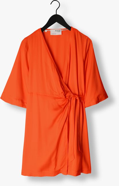 SELECTED FEMME Mini robe SLFFRANZISKA 3/4 SHORT SATIN WRAP DRESS en orange - large