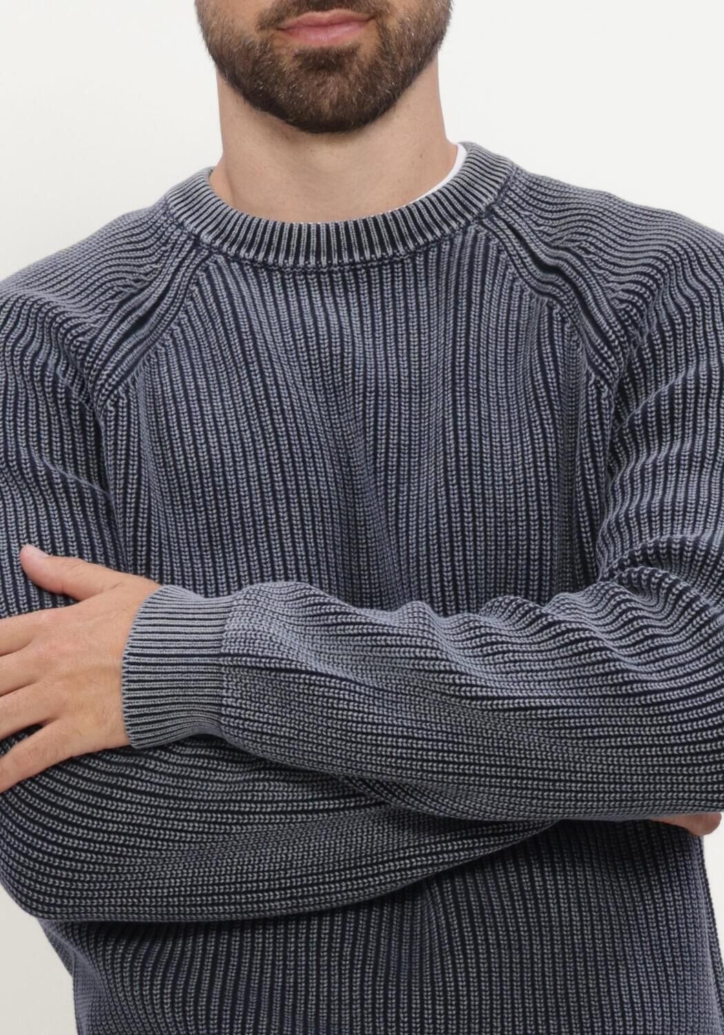 Donkerblauwe ANERKJENDT Trui AKSUNE WASHED PATENT KNIT - large