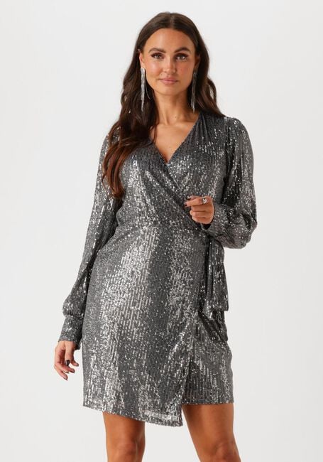 Zilveren COLOURFUL REBEL Mini jurk XITA SEQUINS REAL WRAP DRESS - large