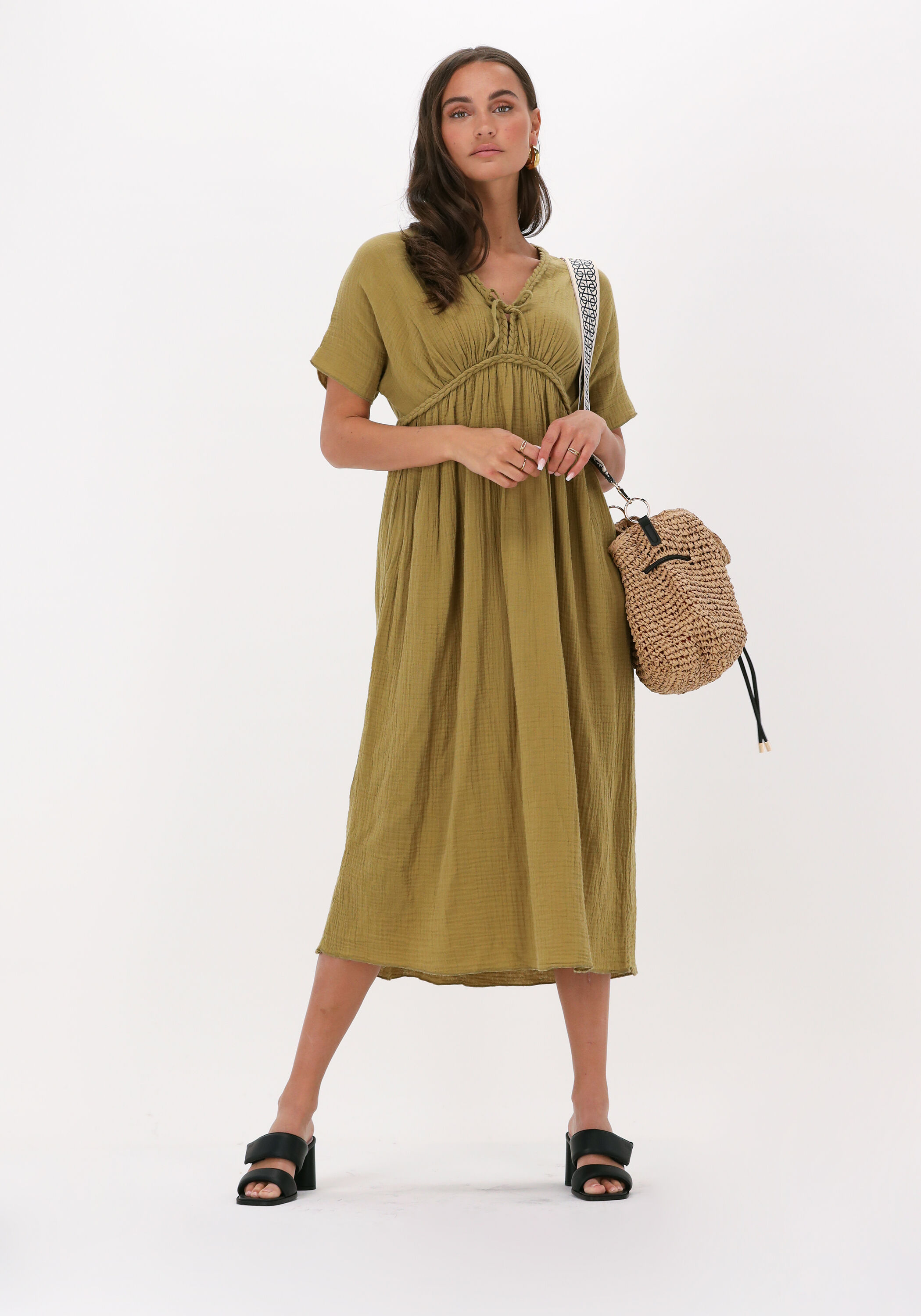 LEON HARPER Robe midi RIYAM TC202 PLAIN Olive Omoda