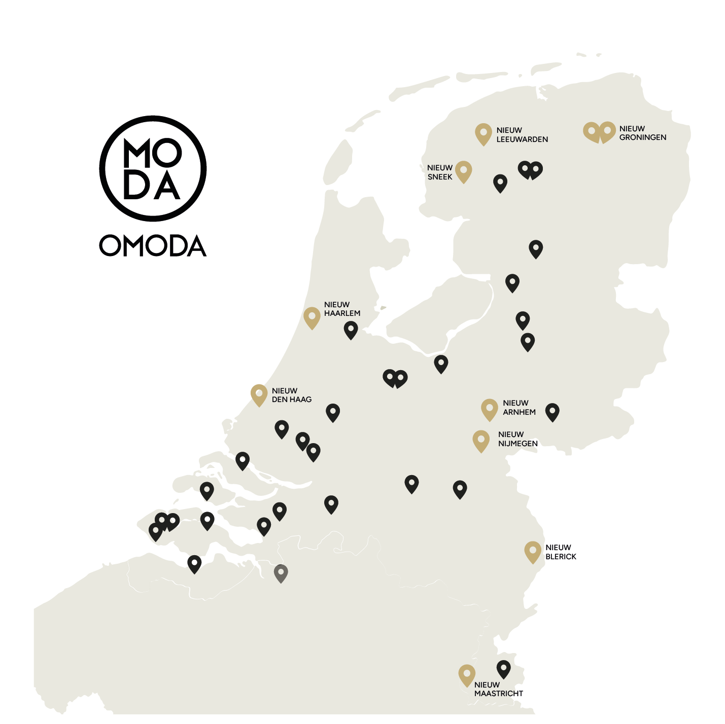 Landkaart nieuwe Omoda-boutiques in 2025