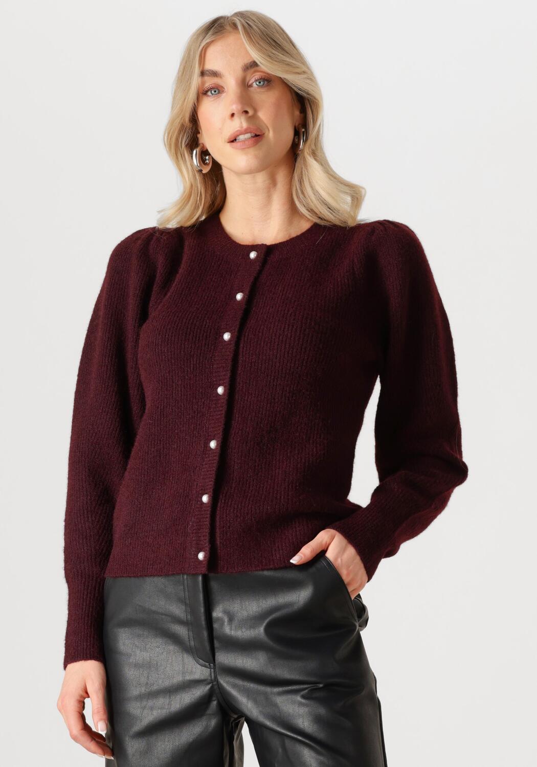 Gilet Cardigan Femme Christina Taille 36 - Rouge Et Noir - Maille à Manches Raglan